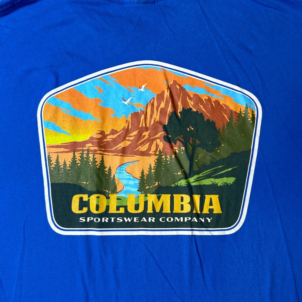 Columbia T-Shirt Mens XL Blue Graphic Back Mountain Scene Short Sleeve Cotton - Picture 4 of 6